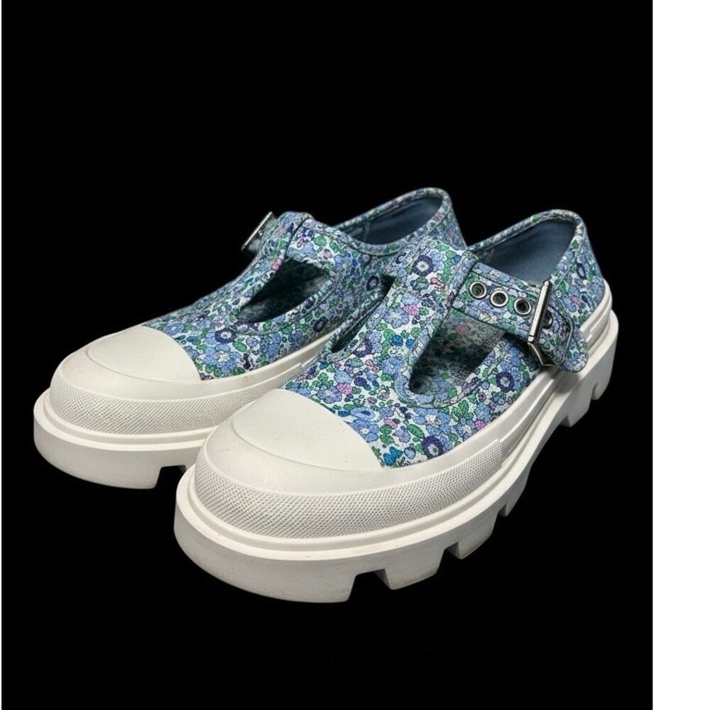Jeffrey Campbell Blue Floral Mary Jane’s White Platform Buckle Cottage Twee 8.5